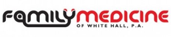 Logo for Family Medicine of White Hall, P.A. The word Family is in black with a stylized design, and Medicine is in red with rounded, bold letters. Of White Hall, P.A. appears in smaller black text below.