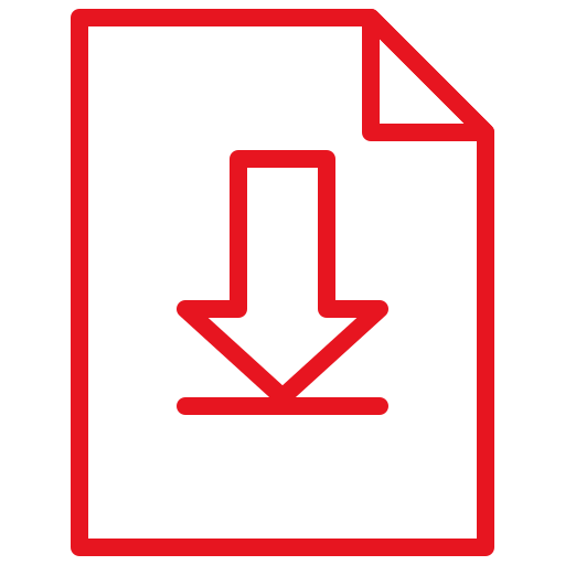 Red outline of a document with a downward arrow in the center, indicating a download symbol.